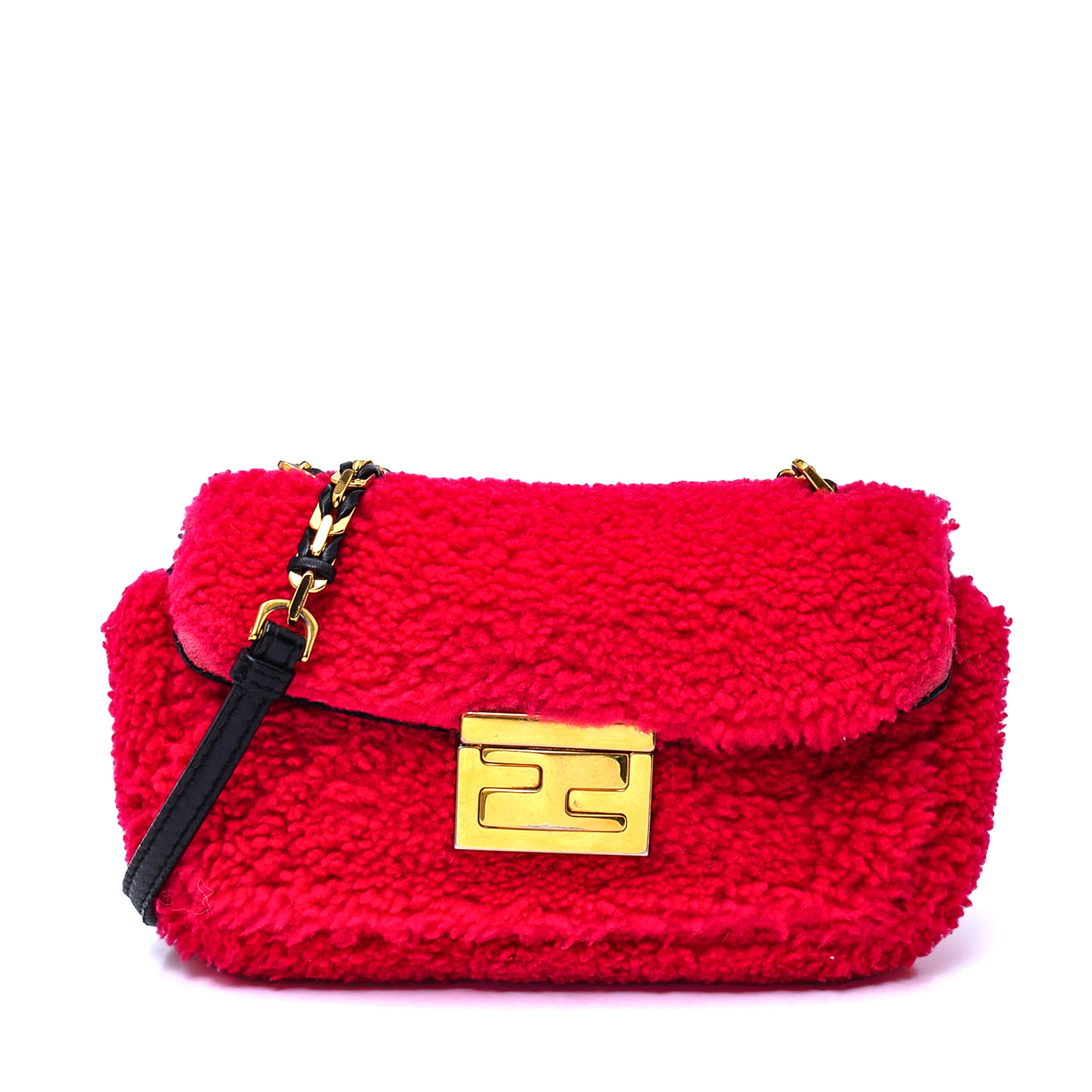 Fendi - Fuchsia Shearling Mini Baguette Bag